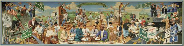 The mural depicting R-H students and employees